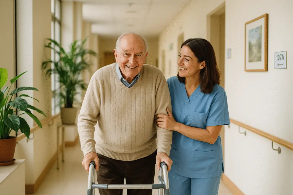 Hombre mayor con cuidadora Hombre mayor con cuidadora