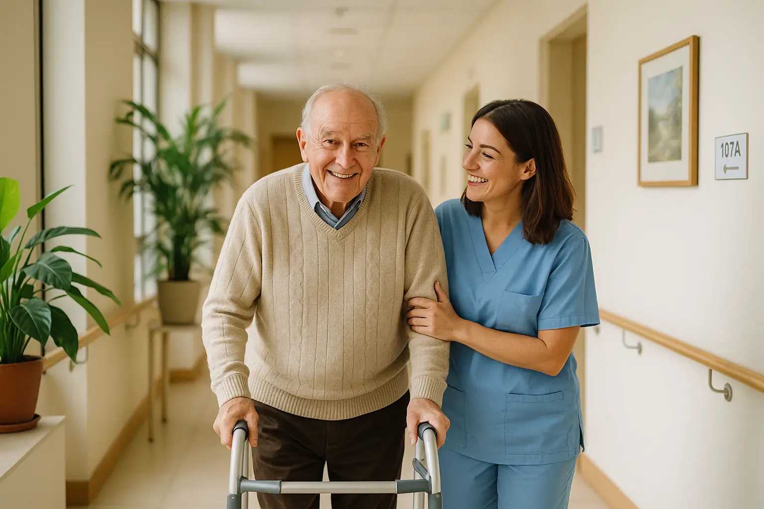 Hombre mayor con cuidadora
